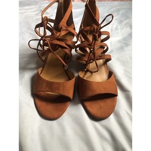 Franco Sarto Mollie Brown Leather Open Toe Wedge Sandals Womens Size 10 EUC